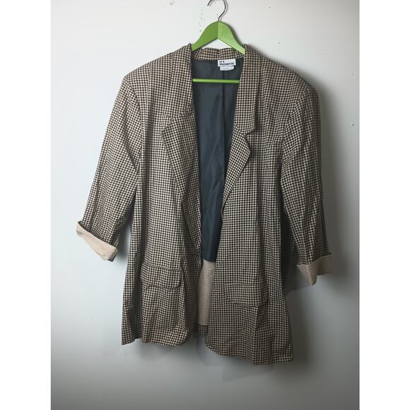 It's Paquette Jackets & Blazers - Vtg It's Paquette Women's Blazer Plaid Black tan Open Front Shoulder pads 3X USA